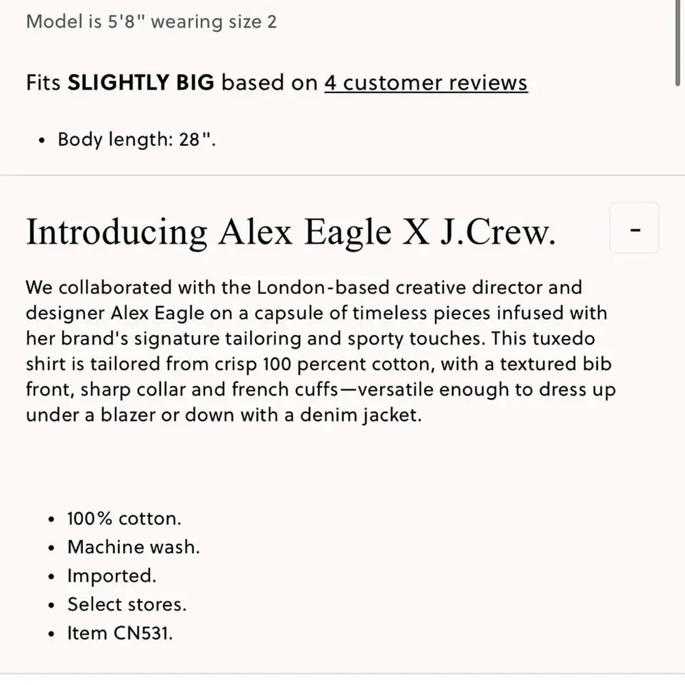 Alex Eagle X J.Crew tuxedo shirt